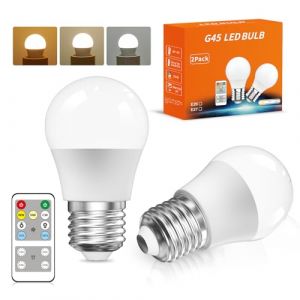TobeBright Ampoule LED E27 G45 avec Telecommande, 5W Dimmable Blanc Chaud Blanc Neutrel Blanc Froid 3 Températures de Couleur Globe LED avec Fonction Minuterie, pour Chambre, Veilleuse (Lot de 2) (Tobe-Bright, neuf)