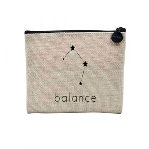 Pochette en Lin - Balance Etoile Signe Astrologie Constellation Minimaliste - Trousse Maquillage en Toile Aspect Lin - Porte Monnaie - 15 x10 cm (FabulousBOUTIK, neuf)