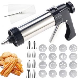Homethrive Machine a Churros,Presse a Biscuits, Appareil a Churros,Presse &agrave; Churro Pistolet &agrave; P&acirc;tisserie avec 16 Gabarits,8 Douilles et Poche, Seringue Patisserie pour G&acirc;teaux G&acirc;teaux Dessert (Homethrive, neuf)