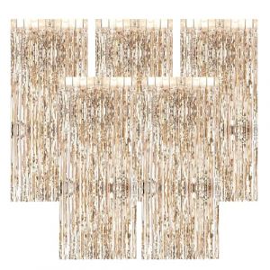 AIYONG 5 Pi&egrave;ces Champagne Gold Rideau M&eacute;tallique De Frange, 1M X 2M Rideau Frange Anniversaire, Scintillants Rideaux &agrave; Franges pour Anniversaire Arri&egrave;re-Plan, Mariage D&eacute;coration (FAMDPIDPIN, neuf)