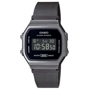 Casio Montre Quartz Unisexe 37.00mm avec Cadran Noir Digitale et Bracelet en Bracelet en Acier Noir A168WEMB-1BEF (Ponera, neuf)