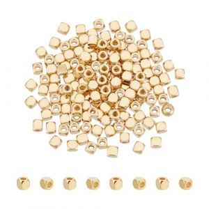 UNICRAFTALE Lot de 150 perles cubiques or 18 carats - 2 mm - Acier inoxydable - Lisses - Grand trou - Bracelets DIY - Accessoires bijouterie (ENBISI EU, neuf)