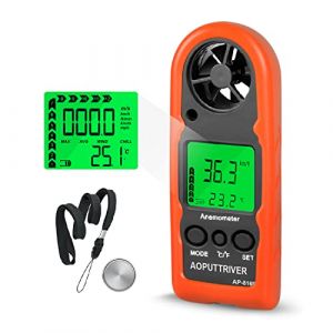 Anémometre de poche anémomètre AP-816B mesure de vent compteur de vitesse du vent avec coque de protection pour mesurer la température de la vitesse du vent et max/min/courant pour la pêche à la voile (Aoputt-Max, neuf)