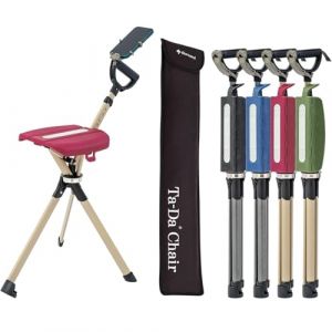 Ta-Da Chair Série 2 Pro - Canne de Marche avec siège, Cadre léger en Aluminium, Tabouret Pliable Robuste (jusqu'à 136 kg), Facile à Plier, idéal pour la randonnée et l'extérieur - Rouge, Ajustable (STEP2GOLD, neuf)