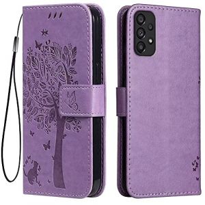 Topme &Eacute;tui en Cuir pour Samsung Galaxy A33 5G (6.4" inches), [ Coque Housse de T&eacute;l&eacute;phone Style Motif Chat Et Arbre] - Violet Clair (topme, neuf)