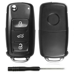 3 Boutons Coque Cl&eacute; pour VW Golf MK6, T&eacute;l&eacute;commande Voiture Pliante Remplacement avec Tournevis pour VW Polo 5 Golf 5 Passat Jetta Scirocco EOS Touran Caddy Sharan T5 Tiguan Skoda Seat biza Leon (CanJiaLiMao, neuf)