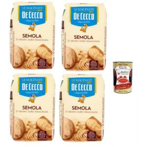 De Cecco &ndash; Semoule de Bl&eacute; Dur Remoulue, Farine Italienne Traditionnelle pour P&acirc;tes Fra&icirc;ches, Pain et Pizza &ndash; 4 Sachet 1kg + Italian Gourmet polpa 400g (Italiaen Gourmet UK Ltd, neuf)