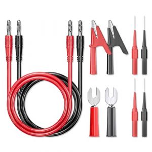 Cleqee Lot de 10 fiches bananes de 4 mm vers fiches bananes - Câble souple et flexible avec pinces crocodiles - Embouts de test pour multimètre - Test électrique (Cleqee-FR Direct, neuf)