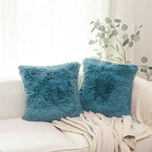 NordECO HOME Lot de 2 Housse de Coussin Fourrure Moelleux Doux en Peluche Coussins Carr&eacute; D&eacute;coratif pour Salon Canap&eacute; Chambre Voiture 50x50 cm Bleu fonc&eacute; (NORDECO DECOR-EU, neuf)