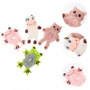 IMIKEYA Lot de 4 &eacute;lastiques &agrave; cheveux en peluche pour femmes et adolescentes, chouchou avec chat de dessin anim&eacute;, vache, grenouille rose et grenouille verte, accessoires de coiffure doux et moelleux (Gaaoxx, neuf)