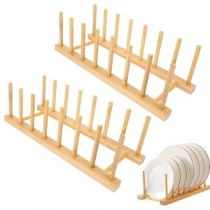 JJiaoLinin Égouttoirs Vaisselle，2 Pcs Support de Rangement en Bambou, 7 Compartiments Rangement Cuisine Egouttoir en Bambou pour Tasses, couvercles de casseroles, Planches à découper, Livres, Les CD (Xinyujiaolonglingkejiyouxiangongsi, neuf)