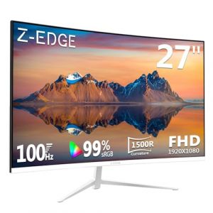 Z-Edge Ecran Pc Incurvé Blanc 27 Pouces, 100Hz, FHD 1080P, Moniteur Bureau White, 1500R VA sans Cadre, Ecran Gaming, 99% sRGB, Inclinaison Réglable, HDMI & DisplayPort, VESA (HDMI Câble Inclus) (Paragon-FR, neuf)