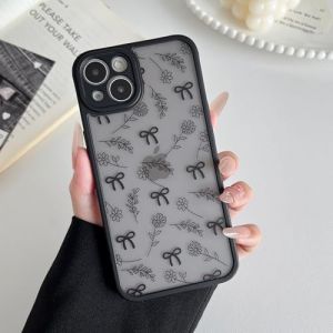 XIZYO Coque pour iPhone 15 6,1 Pouces, Mignon Mat Translucide N&oelig;ud Papillon Ruban Motif Antichoc Coque, Housse Luxe Esth&eacute;tique Souple TPU pour Filles Femmes, N&oelig;ud Fleur/Noir (XIZYO, neuf)