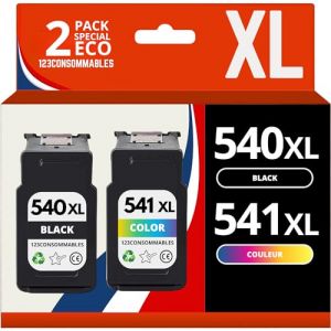 123CONSOMMABLES - PG-540 XL CL-541 XL - Pack pour Cartouche Canon 540 541 XL - Encre Canon 540 et 541 Compatible imprimante Canon PIXMA MX475 MG3650 MG3550 TS5150 TS5151 (1 Noir / 1 tri-Couleur) (123consommables, neuf)