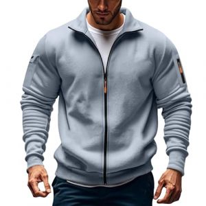 ofeirhz Sweat &agrave; capuche pour homme Uk Sweat &agrave; capuche sans capuche avec fermeture &eacute;clair Col montant Sweatshirt l&eacute;ger &agrave; manches longues Sweatshirt Veste active extensible Plusieurs poches Cardigans (handaheng dianpu, neuf)