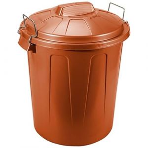 Acan Tradineur Poubelle en plastique avec couvercle et poignées métalliques, fabriquée en Espagne, capacité de 100 litres, Ø 49,9 x 75,5 cm, marron (TRADINEUR, neuf)