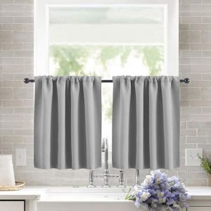 KnSam Rideaux Occultant Gris - 45x120cm - Passe Tringle - 2 Pièces, Brise-Bise Gris, Rideau Court Cuisine Thermique Imperméable (KNSAM, neuf)