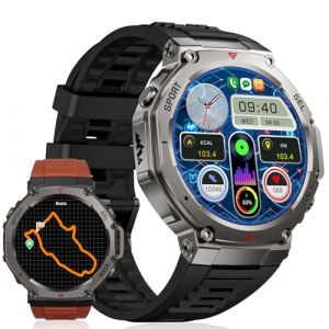 FOXBOX GPS Montre Connectée Homme, 1,43" AMOLED avec 100+ Modes Sportifs Smartwatch, Autonomie 30 Jours 5ATM Étanche, Baromètre/Altimètre/Boussole pour Android iOS (GF SMART, neuf)