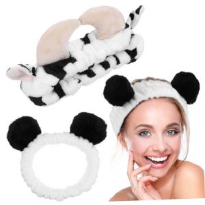 Veemoon 2pièces Bandeau Vache Pour Maquillage Et Spa Bandeau Panda Pour Soin De Peau Et Lavage Visage Lot De Bandeaux Animal (lucy Liu, neuf)
