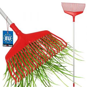 KOTARBAU&reg; Rateau &Agrave; Feuilles - Plastique - 38 cm - avec Manche en Aluminium - Extra-Click - Rateau Jardin - Ramasse Feuilles - L&eacute;ger - Rouge & Argent&eacute; - Ergonomique (KOTARBAU, neuf)