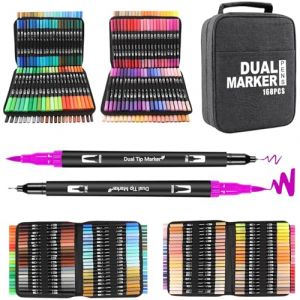 Feutre Coloriage, 168 Stylos Colorier Double Pointe Aquarelle pour Adulte Enfant, Pinceaux Marqueurs pour Coloriage, Dessin, Création Artistique (Shunny Store, neuf)