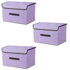 EURXLQ Lot de 3 Boîte de Rangement avec Couvercle,Rangement Tissu,Sac de Rangement,Boîte de Rangement,Pliable avec Poignées pour Vêtements,Jouets (Violet, 36×23×24 cm) (南昌市鸣静电子商务中心, neuf)