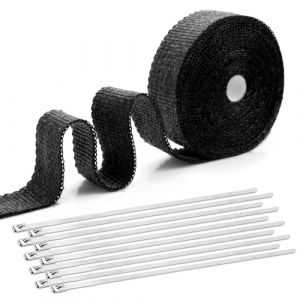 Bande Thermique Echappement 6M Ruban Isolant Thermique Moto Pare Chaleur Echappement avec 10 Collier de Serrage Inox pour Tuyeau Manifold Echappement Bande Isolante Thermique Moto et Voiture (Noir) (quanjiangyan trading, neuf)