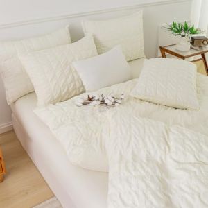 YASMENG Seersucker Housse de Couette 140x200 Beige À Carreaux Seersucker Parure de Lit Doux Respirant Microfibre Linge de Lit 1 Personne Adulte avec Fermeture Éclair avec 1 Taie d'oreiller 65x65 cm (Tamir Zhang, neuf)