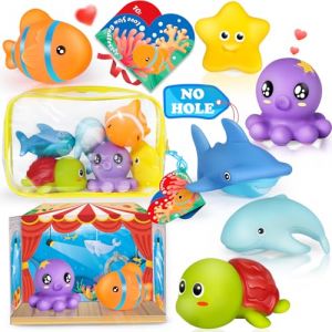 Oriate - 6 Animaux Marins Jouet Piscine. sans Moule Jouet de Bain sans Trou. 12+ Mois Jouet Piscine Enfant. Sac de Rangement Th&eacute;&acirc;tre de Marionnettes &agrave; Main Carte de Voeux Inclus. Cadeau Amoureux (Oriate, neuf)