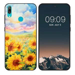 WUACYEAMING Noir Coque pour Huawei Y7 2019/Y7 Prime 2019, Haute Qualit&eacute; TPU Silicone Mince Souple Antichoc Bumper avec Le Tournesol Motif Dessin Mat Case (WUACYEAMING, neuf)