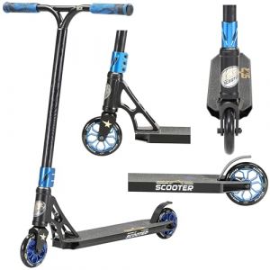 STAR SCOOTER Stunt Scooter Professionnel Trottinette Freestyle Enfant de 8 Ans | Patinette 110mm Aluminium avec HIC pour Professionnels | Noir Bleu (Star-Trademarks (Concessionnaire Europ&eacute;en), neuf)