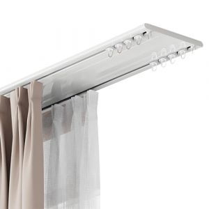 Rails de Rideau au Plafond &agrave; Rideaux &agrave; Double, Tringle de Rideaux &agrave; Rails &agrave; Double Rang&eacute;e, 1-6m Rails Plafond Rideau en Aluminium pour Salon Chambre &agrave; Coucher(White,3.0m(9.8ft)) (LSHUAI, neuf)