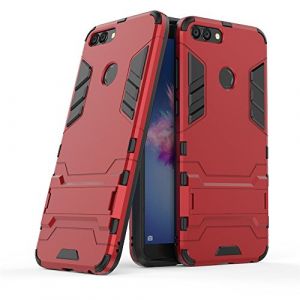 MHHQ Coque pour Huawei P Smart, 2 en 1 Armour Style Robuste Hybrides Double Couche Armure Defender TPU + PC Hard Coques Case Cover avec Kickstand Support [Antichoc Coque] pour Huawei P Smart -Red (mhhq, neuf)