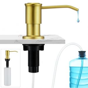 CREA Distributeur de Savon Encastrable, Distributeur Savon Evier Cuisine, Distributeur Savon Integre avec Bouteille 500ML et Ensemble de rallonge de 1,0 m, Recharge du Haut,Or (creafaucet, neuf)