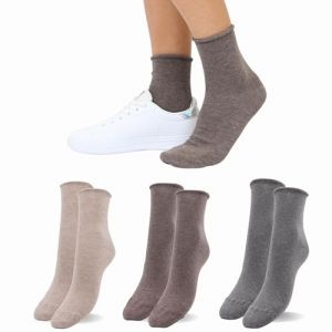 Chaussettes femme sans &eacute;lastique, chaudes coton 3/6 paires chaussette courte mode Made in Italy (FR/ES, Alpha/lettres, Taille unique, Taille normale, Taille normale, 410-3 paires Natural) (LEON D'ORO CALZE, neuf)