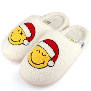 Wpecgoo Chaussons pour gar&ccedil;ons et filles Smiley Face Chaussures d'hiver pour adolescents Pantoufles chaudes pour femmes en peluche douce Ic&ocirc;nes de dessins anim&eacute;s &agrave; la mode Bonnet de No&euml;l 30-31 EU (Smile Voyage, neuf)