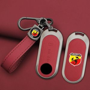 VAPORVERSE Protection Coque Cl&eacute; de Voiture pour Fiat Abarth 500 595 124 Spider Ducato Panda Tipo Bravo, Couvre Clef Cache Cle Voiture Tel&eacute;commande,Red with Strip-A (SHANSHANFEI(genmaibijiu), neuf)