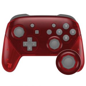 eXtremeRate Coque de Remplacement pour Nintendo Switch Pro Manette, Coque Avant avec Trou de Joystick Octagonal, Etui Arrière avec Poignées Grips pour Manette Switch Pro Rouge Transparent (Easequote-Store, neuf)