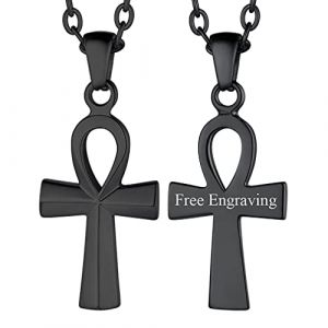 FaithHeart Croix Egyptienne Ankh Noir Personnalisable,Collier d’Egypte Pendentif Croix de Vie Acier Inoxydable avec Chaine 55cm,Bijoux Amulette de Protection Cadeau Porte Bonheur pour Garçon Femme (FaithHeart Jewellery, neuf)
