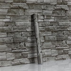 Hode Papier Peint Adhesif Effet Brique Gris Foncé 90X600cm, Pierre Feuilles Autocollant Amovible Décoratif, PVC Vinyle Film Imperméable pour Mur de Salon Cuisine Chambre Meubles (Hode (Best gift shop), neuf)