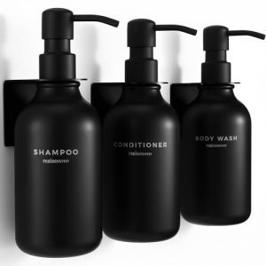 MaisoNovo Distributeur Savon Mural - Distributeur shampoing et Gel Douche - 500 ML Lot de 3 Bouteilles en Plastique Noir, Pompe Noire - Distributeur shampoing (Maisonovo, neuf)