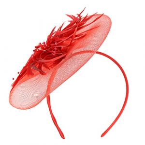Chapeau bibi avec plumes sur un bandeau et une fleur fourchée Bibi de mariage Bandeau tendance élégant en maille florale pour mariage (rouge, taille unique) (fhjvbt, neuf)