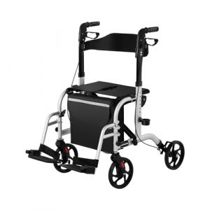 Uniprodo Déambulateur Rollator Ambulateur Aide À La Marche Marchette UNI_ROLL_03 2in1 (4 Roues, Pliable, Siège, Dossier, Porte-Canne, Sac De Courses, Argent, 136 kg) (expondo GmbH, neuf)