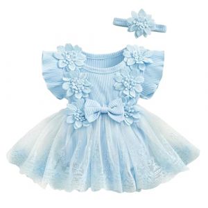 AIEOE Robe Bebe Fille d'&eacute;t&eacute; sans Manches Robe Bapteme Fille Robe Fille Anniversaire V&ecirc;tements B&eacute;b&eacute; Fille Bleu 12-18 Mois (HIGENL, neuf)