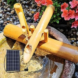 Fontaine À Eau Solaire De 40,6 Cm avec Pompe, Fontaines en Bambou D'extérieur Fontaine Solaire en Bambou À Bascule Japonaise, pour Pelouse D'arrière-Cour Intérieure Extérieure (Dongfang Hong, neuf)