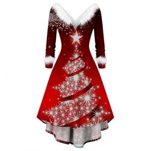 Robe de Noël pour Femmes Lutin Elfe Robe Pin Up Rockabilly Annee 50 Noel Vintage Rétro Audrey Hepburn Soirée Cocktail au Genou année 50 60 Robes Dress for Christmas Party Costume Noël (Z2 Vin,S) (BAULMD（90% Big Promotion Without Discount Code ）, neuf)