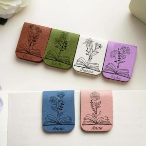 Marque-Page Magn&eacute;tique Personnalis&eacute; En PU Marque-Page En cuir Floral Personnalis&eacute; avec nom et Fleur de Naissance Marque-pages Magn&eacute;tiques sur Mesure Pour Femmes Hommes Lecteurs Amateurs (Style 2) (LDTDIY, neuf)