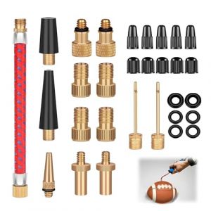 Embout Pompe V&eacute;lo Ensemble, kit adaptateurs valves Schrader Presta Dunlop, Raccord Pompe et Adaptateur Valve Compresseur, Embout Gonflage V&eacute;lo et ballon, avec tuyau de gonflage, bo&icirc;te de rangement (Puzhuqikeji, neuf)