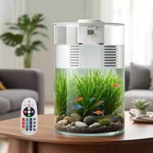 YISITONG Aquarium avec Filtre et &eacute;clairage LED, Multicolore, 11 L / 3 gallons Complet Bocal Poisson, Petit Aquarium 360&deg; Fish Tank pour Petits Poissons et Poissons Betta, Le Bureau et Les Cadeaux (YISITONG-UK, neuf)