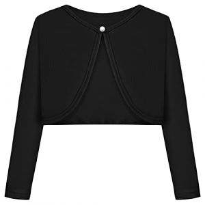 BONNY BILLY Gilet Fille Manches Longues Tricot Court Bol&eacute;ro Cardigan Enfant Fille 7-8 Ans Noir (BONNY BILLY CLOTHING, neuf)